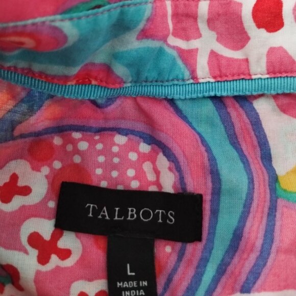Talbots Cotton Button Front Shirt Mod Floral Size Large - Picture 3 of 8